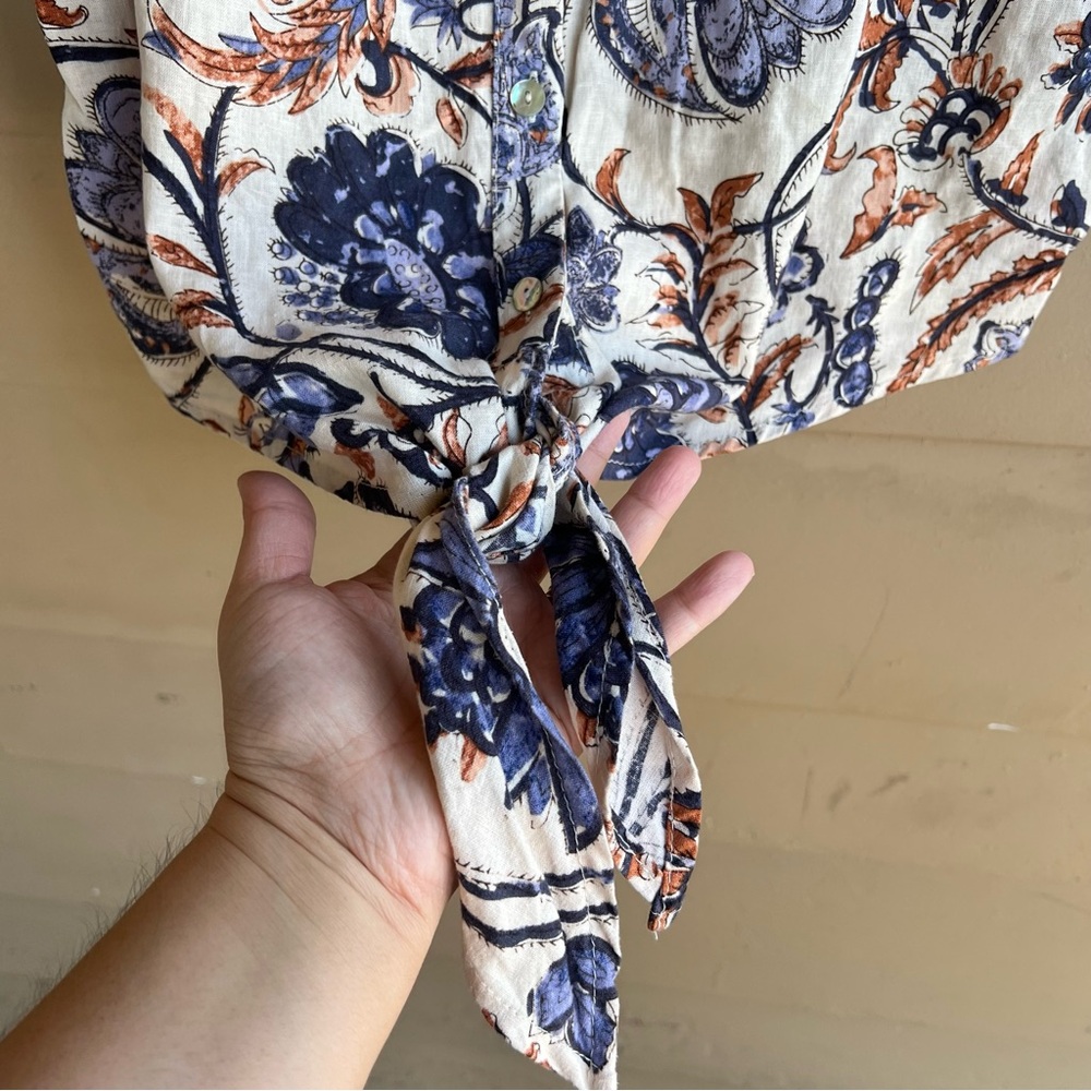 Nicole Miller New York floral linen blend sleeveless top Size Small Summer - Picture 4 of 6